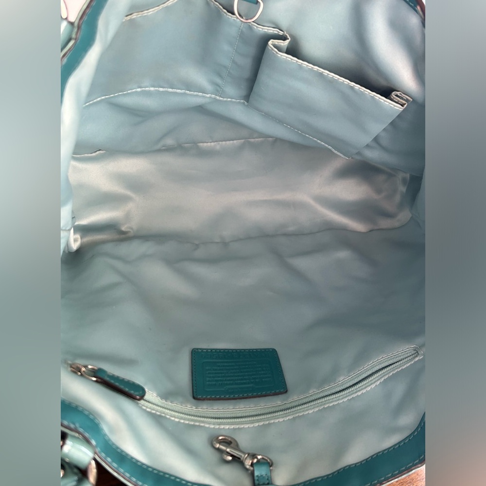 COACH Aubrey Tote Aqua Marine 2 Toned Patent Leather Shoulder Bag - Picture 8 of 14
